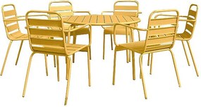 Metalowy zestaw ogrodowy - okrągły stół o śr. 130 cm i 6 składanych foteli - Musztardowy żółty - MIRMANDE od MYLIA