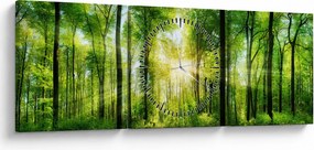 Obraz - Świt w lesie (z zegarem) (90x30 cm)