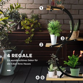 Outsunny Stojak na Rośliny z 4 Półkami Lite Drewno Odporny na Warunki Atmosferyczne Czarny Naturalny 46x25x91cm | Aosom PL