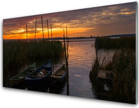 Panel Szklany Łodzie na Trawiastym Brzegu