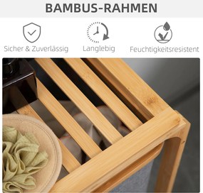 HOMCOM Kosz na Pranie z Bambusa 3 Wyjmowane Kosze Naturalny Szary 50x32x697cm | Aosom PL