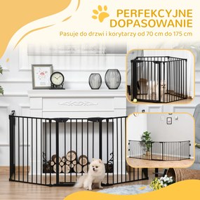 PawHut 2 w 1 Ogrodzenie dla Zwierząt Domowych, Wybieg dla Szczeniąt, Brama Bezpieczeństwa, Składany, Metal, 300 x 3 x 74,5 cm, Czarny