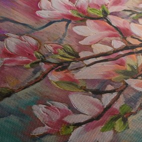 Obraz - Obraz olejny, Kwitnąca sakura (z zegarem) (90x30 cm)