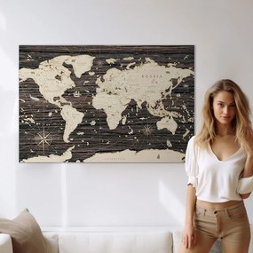 Obraz na korku mapa na drewnianym tle