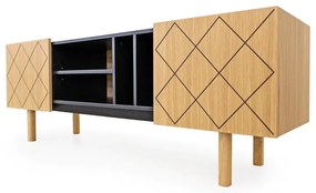 Czarno-naturalna szafka pod TV w dekorze dębu 175x60 cm Porto – Woodman