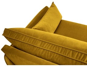 Żółta aksamitna sofa z czarnymi nogami Kooko Home Lento, 198 cm