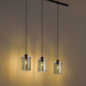 Modern railsysteem zwart met 3 hanglampen van amber glas 1-fase - Iconic Dome