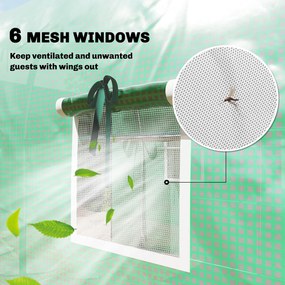 Outsunny Szklarnia 3 x 2 x 2 m tunel foliowy z rolowanymi drzwiami, 2 drzwi na zamek błyskawiczny i 6 siatkowych okien, pręty podpierające, zielony | Aosom PL