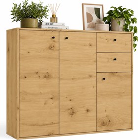 Minimalistyczna komoda z półkami i szufladami 120 cm dąb artisan W4-N49