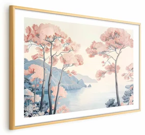 Plakat Ocean i drzewa 60x40 cm z ramą złotą z marginesem ARTGEIST B