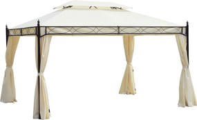 Pawilon Ogrodowy 3x4m Kremowy z Podwójnym Daszkiem Namiot Imprezowy Festyn Stylowa Pagoda | Aosom PL