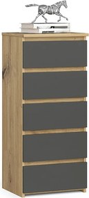 Komoda AKORD CL5 Dąb Artisan 40 cm 5 szuflad kolor Grafit Szary mat 40x35x92 cm