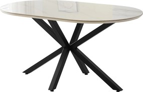 Stół jadalniany LUCIA – dla 6 osób – Blat z ceramiki w efekcie białego marmuru – Nogi z czarnego metalu