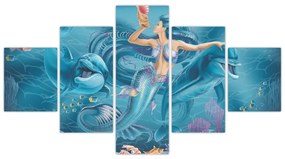 Obraz - Syrenka z delfinami (125x70 cm)