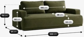 Sofa z Funkcją Spania CAMELIA Oliwkowa Boucle Japandi