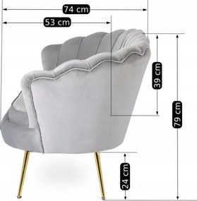 Sofa ZENDAYA Dwuosobowa Szara Muszelka Glamour do Salonu