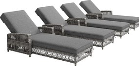 Leżak Regulowany w 4 Pozycjach na Taras z Odpornością na Warunki Atmosferyczne i Rdzawe Rattanowe, 4 osoby, Szary