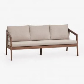 Sofa 3-osobowa Z Drewna Akacjowego Kaela Ciemny Akacjowy Brąz & Tkanina W Kolorze Orzecha Laskowego - Sklum