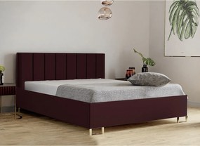 Łóżko tapicerowane MALIBU, wezgłowie, obicie MONOLITH, pojemnik na pościel, podnośnik gazowy, wysokość spania 39 cm, 140x200 cm, Wiśniowy