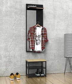 Wiszący wieszak na ubrania z półką i lustrem Loft LL1 czarny/dąb wotan