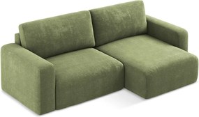 Zielony rozkładany/ze schowkiem narożnik z tkaniny szenilowej (prawostronny/z szezlongiem) Kona – Makamii