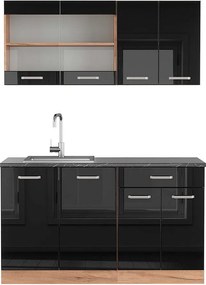 Pojedyncza kuchnia czarny/złoty dąb o wysokim połysku 140x60x81.6 r-line