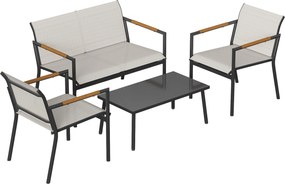 Outsunny Zestaw mebli ogrodowych 4 osobowy sofa dwuosobowa fotele stół metalowy na taras balkon ogród | Aosom PL