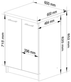 Szara dolna szafka kuchenna z półkami - Vivienne 12X 60 cm