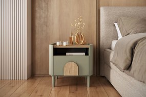 Szafka nocna Amilio z szufladą 50 cm na nóżkach - eukaliptus / dąb baltic dune / uchwyty dąb naturalny