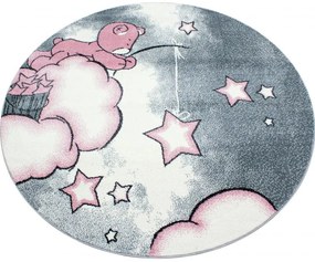 Dywan dziecięcy Kids Miś na chmurce różowy 160 cm x 160 cm koło