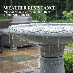 Outsunny Poidło dla ptaków z żywicy, zewnętrzne, okrągłe, 51 cm, imitacja kamienia, stojący karmnik, szare | Aosom PL