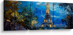 Obraz - Obraz olejny przedstawiający wieżę Eiffla (z zegarem) (90x30 cm)