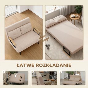 HOMCOM Sofa 2 osobowa z funkcją spania aksamitna z 2 poduszkami w kolorze naturalnym beżowym czarnym | Aosom PL