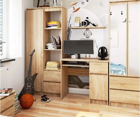 Biurko komputerowe AKORD PIKSEL Dąb Sonoma 90 cm prawe 1 drzwi 1 szuflada kolor Dąb Sonoma mat 3 półki 90x50x77 cm