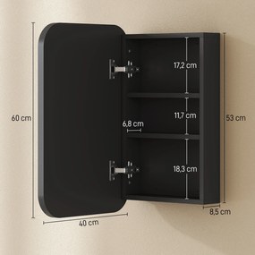 HOMCOM Szafka łazienkowa z lustrem, wisząca szafka z regulowaną półką, 40 x 10 x 60 cm, czarna | Aosom PL