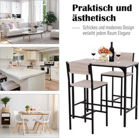 HOMCOM Stół barowy z 2 krzesłami 3-częściowy zestaw krzesło barowe stołek barowy MDF kolor naturalny czarny