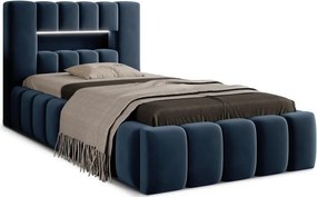 Ciemnoniebieskie tapicerowane łóżko jednoosobowe ze schowkiem ze stelażem 90x200 cm Lamica – ELTAP