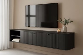 Szafka RTV wisząca Vesper 187 cm - czarny / czarne uchwyty