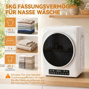 HOMCOM 1000 W kompaktowa suszarka wywiewowa z trybem Extra-suchy i ECO, ustawienia timera i temperatury, Biały | Aosom PL