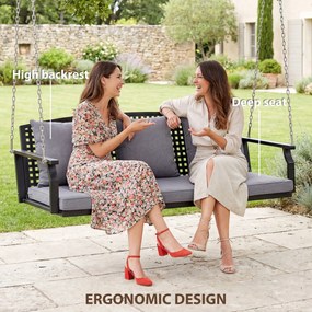 Outsunny 3-osobowa huśtawka na werandę, huśtawka ogrodowa z 3 poduszkami na oparcie, poduszką na siedzenie i zestawem do zawieszenia, szara | Aosom PL