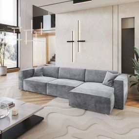 Masseno Narożnik TOLMO z funkcją spania i pojemnikiem na pościel Narozniki L, Rozkładana sofa - Jasnoszary, MONOLITH 84