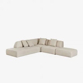 3-częściowa Modułowa Sofa Narożna Z Leżanką Po Lewej Stronie I Tapicerowaną Pufą Cardea Tkanina Bouclé W Kolorze Kremowo-beżowym - Sklum