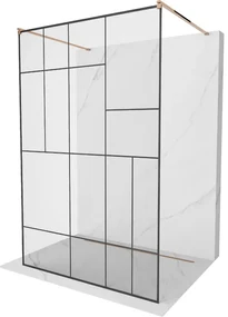 Mexen Kioto ścianka prysznicowa wolnostojąca 130 x 200 cm, czarny wzór 8 mm, różowe złoto - 800-130-002-60-78