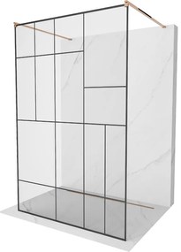 Mexen Kioto ścianka prysznicowa wolnostojąca 130 x 200 cm, czarny wzór 8 mm, różowe złoto - 800-130-002-60-78