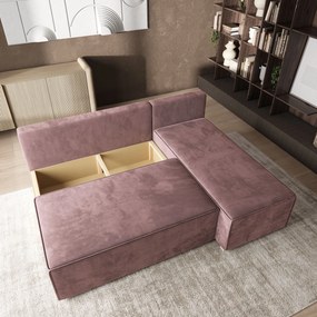 Masseno Narożnik BRISO z funkcją spania i pojemnikiem na pościel Narozniki L, Rozkładana sofa - Wrzosowy, MONOLITH 62
