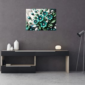 Obraz na szkle - 3D turkusowe kwiaty (70x50 cm)