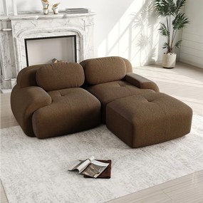 Narożna sofa 2-osobowa modułowa - w Welurze żebrowanym - z 2 poduszkami i pufą - ergonomiczna - 208x178x70cm - Brązowy