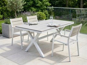 Stół ogrodowy aluminiowy biały 150x90x75 cm trwały blat kompozyt drewniany