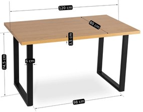Zestaw Stół Prostokątny VETTEL 120 cm Dąb Złoty/Czarny i 4 Krzesła Tapicerowane PERU 2 Czarne Nowoczesne Loft