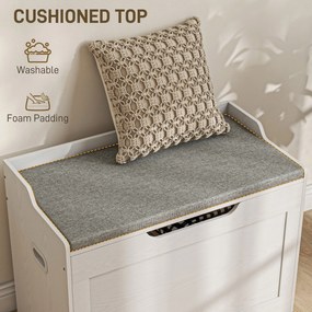 HOMCOM Skrzynia na przechowywanie 103 litry, ławka z miejscem na przechowywanie z zawiasem bezpieczeństwa, poduszką, do różnych pomieszczeń, Biały